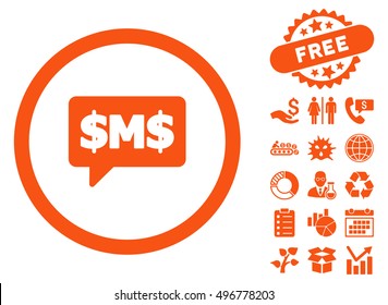 SMS Bubble icon with free bonus design elements. Vector illustration style is flat iconic symbols, orange color, white background.