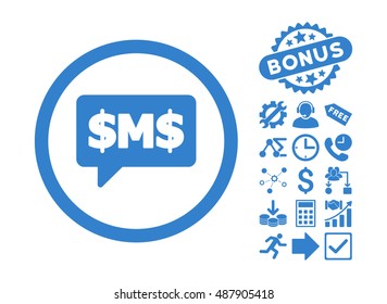 SMS Bubble pictograph with bonus pictograph collection. Vector illustration style is flat iconic symbols, cobalt color, white background.