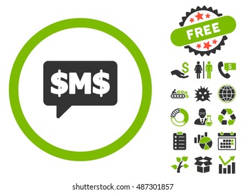 SMS Bubble pictograph with free bonus elements. Vector illustration style is flat iconic bicolor symbols, eco green and gray colors, white background.