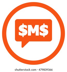 SMS Bubble vector rounded icon. Image style is a flat icon symbol inside a circle, orange color, white background.