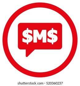 SMS Bubble vector rounded icon. Image style is a flat icon symbol inside a circle, red color, white background.