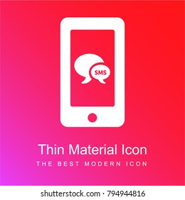 Sms bubbles symbol on phone screen red and pink gradient material white icon minimal design