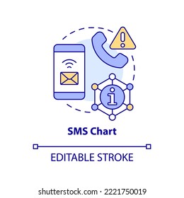 SMS chart concept icon. Emergency information channel. Way to stay tuned abstract idea thin line illustration. Isolated outline drawing. Editable stroke. Arial, Myriad Pro-Bold fonts used