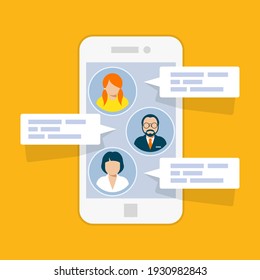 Interfaz de chat Sms, mensajes cortos en icono de smartphone, vector