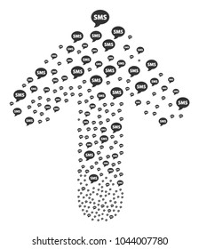 SMS collage constructed in the shape of upwards cursor arrow. Forward oriented arrow figure composed from sms objects.