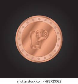 SMS embossed realistic bronze coin precious Icon / Logo Design