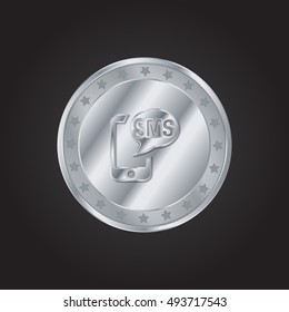 SMS embossed realistic silver / platinum coin precious Icon / Logo Design