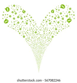 SMS fireworks stream. Vector illustration style is flat eco green iconic symbols on a white background. Object double fountain made from random pictographs.