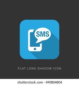 SMS Flat blue long shadow Icon / Logo Design