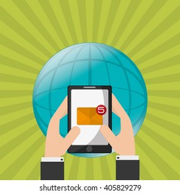 SMS graphic and smartphone design , vector illustration