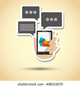 SMS graphic and smartphone design , vector illustration