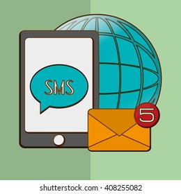 SMS graphic and smartphone design , vector illustration