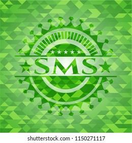 SMS green emblem. Mosaic background
