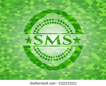 SMS green emblem with triangle mosaic background