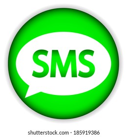 Sms green web icon on white background.