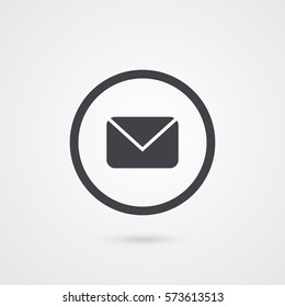 Sms grey symbol. Isolated envelope in circle logo. Vector message icon illustration