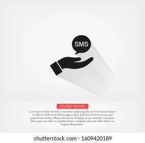 SMS in the hand icon , lorem ipsum Flat design