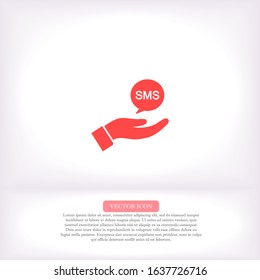 SMS in the hand icon , lorem ipsum Flat design