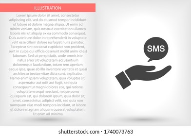 SMS in the hand icon , lorem ipsum Flat design