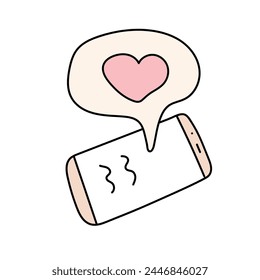 
SMS with hearts in doodle style. Vector illustration isolated on white background