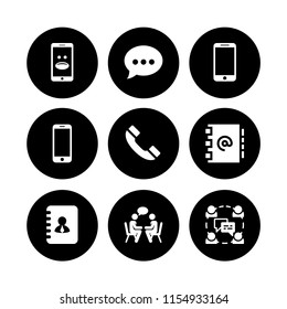 sms icon. 9 sms set with chat, old handphone, cellphone and smartphone with emoticon vector icons for web and mobile app