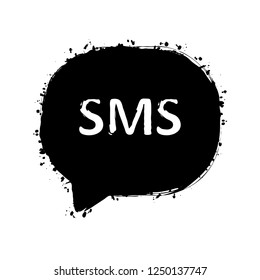 sms icon. Black ink with splashes on white background