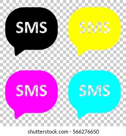 sms icon. Colored set of cmyk icons on transparent background.