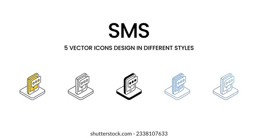 Sms Icon Design in Five style with Editable Stroke. Line, Solid, Flat Line, Duo Tone Color, and Color Gradient Line. Suitable for Web Page, Mobile App, UI, UX and GUI design.