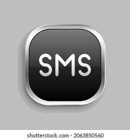 sms icon design. Glossy Button style rounded rectangle isolated on gray background.. Vector illustration