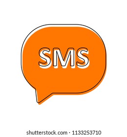 sms icon. Isolated icon consisting of black thin contour and orange moved filling on different layers. White background