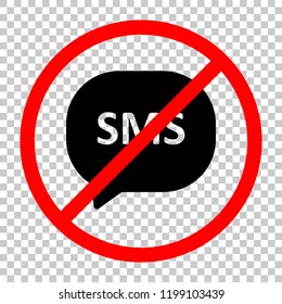 sms icon. Not allowed, black object in red warning sign with transparent background