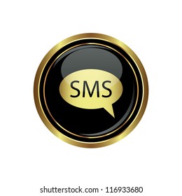 sms icon on the black with gold round button. Vector illustration
