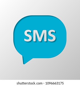 sms icon. Paper design. Cutted symbol with shadow