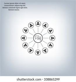 SMS icon and the people around