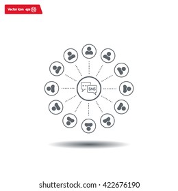SMS icon and the people around