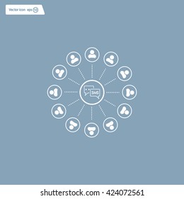 SMS icon and the people around