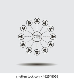 SMS icon and the people around