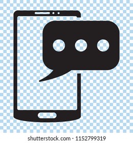 SMS icon with smartphone. SMS icon in flat style isolated on white background. Sms icon in phone.