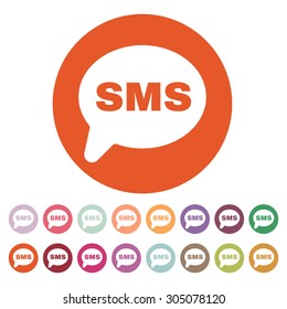 The sms icon. Text message symbol. Flat Vector illustration. Button Set