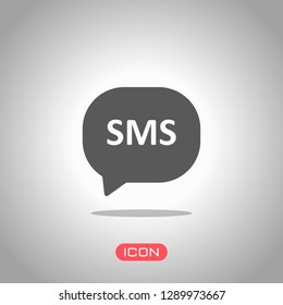 sms icon. Icon under spotlight. Gray background