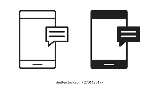SMS icono de Vector glifo plano y de moda línea de trazo pack