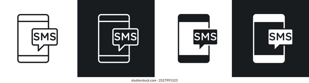 SMS-Symbol, Vektorsymbol-Set schwarz gefüllt und umrissen Stil.