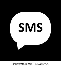 sms icon. White icon on black background. Inversion