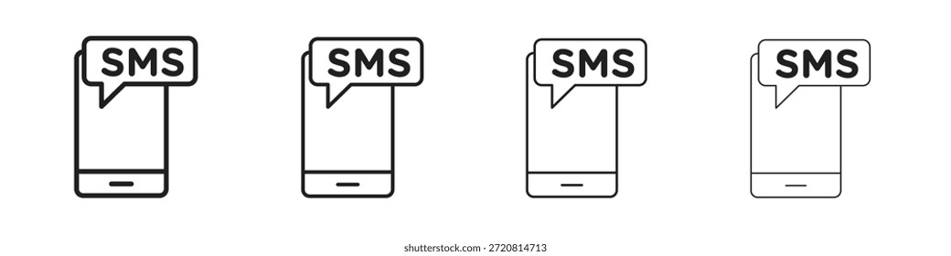 Iconos de SMS delinean el diseño de Vector negro. Línea con trazo editable.