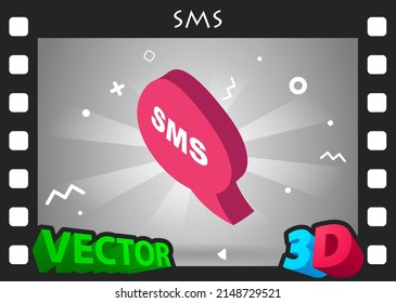 Sms isometrisches Design Symbol. Vektorgrafik, Web-Illustration. 3D-Farbkonzept
