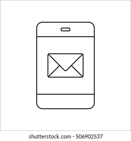 Sms letter on phone symbol sign line icon on background
