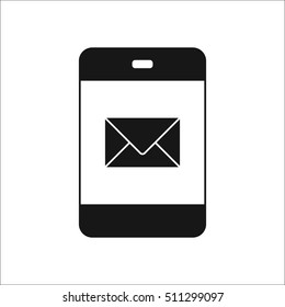 Sms letter on phone symbol sign silhouette icon on background