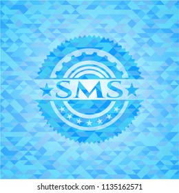 SMS light blue emblem. Mosaic background