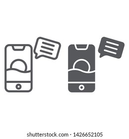 Sms line and glyph icon, mail and phone, message on smartphone sign, vector graphics, a linear pattern on a white background, eps 10.