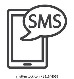 SMS line icon, Contact us and website button, vector graphics, a linear pattern on a white background, eps 10.